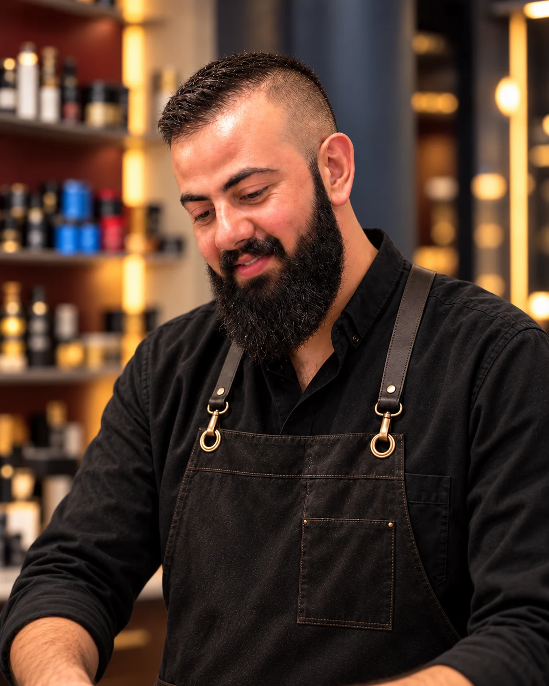 Ahmad concentrating on his work at Barber Embassy